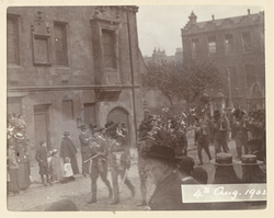 Soldiers marching in the Canongate, Edinburgh