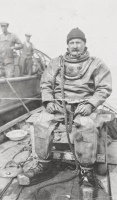 Deep sea diver Edward McRobbie in his diving suit
