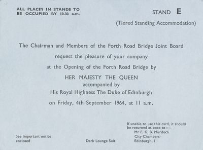 Invitation to the opening of the Forth Road Bridge