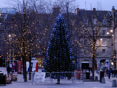 Christmas tree and lights, Grassmarket