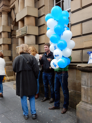 Yes supporters outside polling station