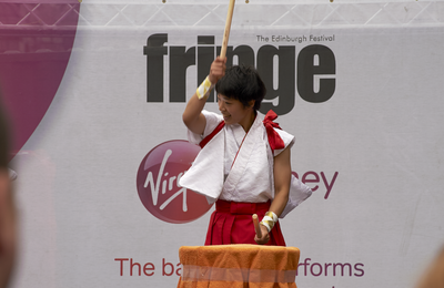 Japanese drummer performing on stage