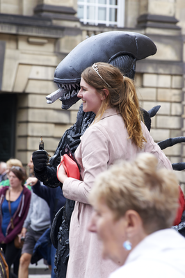 Street performer in an 'Alien' outfit, High Street