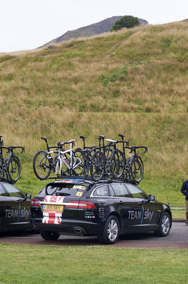 Team Sky car with bikes in Holyrood Park