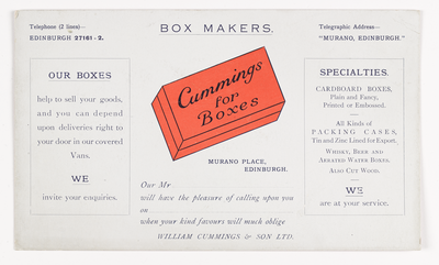 Leaflet advertising Cummings Box Makers