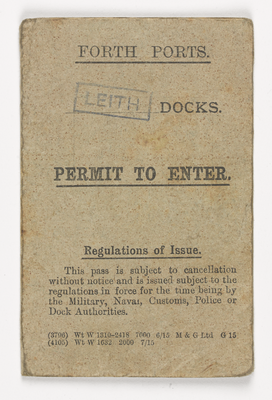 Forth Ports, Leith Docks entry permit (front)