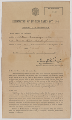 Certificate of registration for Wm. Cummings & Son 