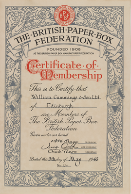 Certificate of membership of the Paper Box Federation