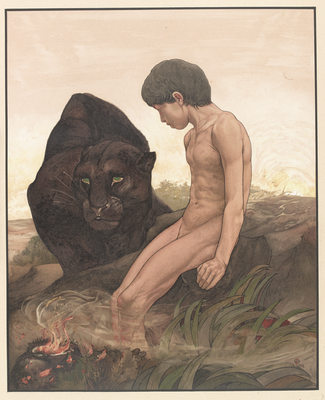 Mowgli and Bagheera, Kipling's Jungle Book