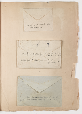 Envelopes containing letters and ribbon