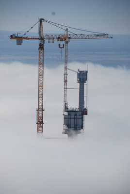 Centre Tower above the clouds, Queensferry Crossing