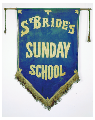 Blue banner for St Bride's Sunday School
