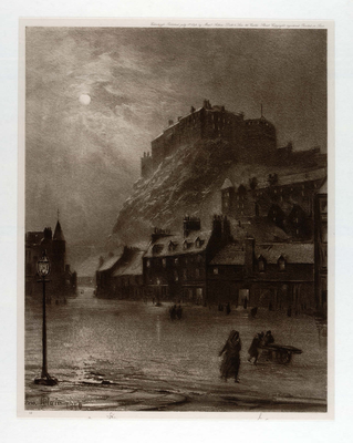 Edinburgh Castle by moonlight from the Grassmarket