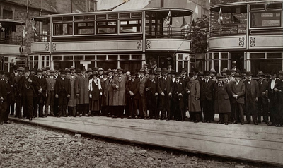 Employees and guests at the tram tracks
