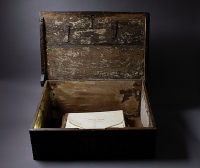 Interior of wooden bible box
