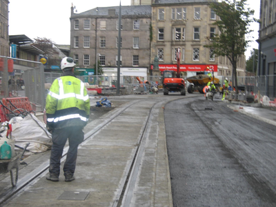 Construction worker at foot of Leith Walk