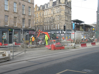 Construction work at foot of Leith Walk