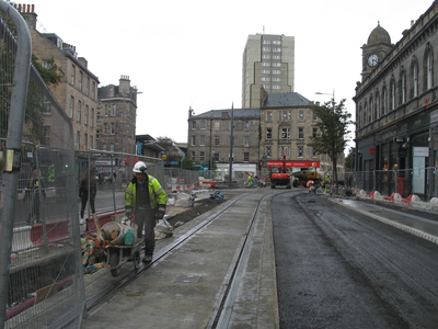 Construction work at foot of Leith Walk