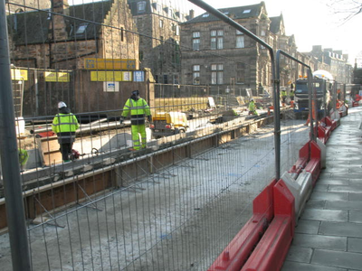 Constitution Street during tram line construction