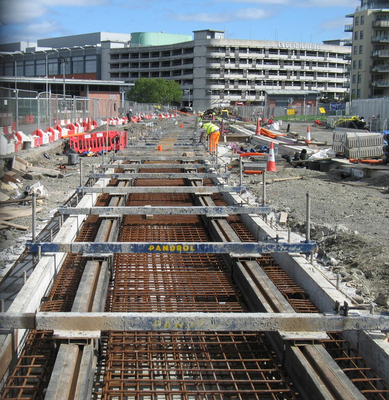 Tram line construction at Leith Cruise Terminal