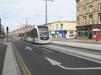 Elm Row, tram in test running phase
