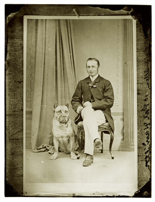 Copy of a photograph of a man with dog