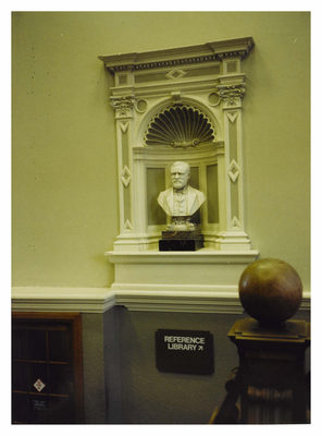 Marble bust of Andrew Carnegie in Central Library